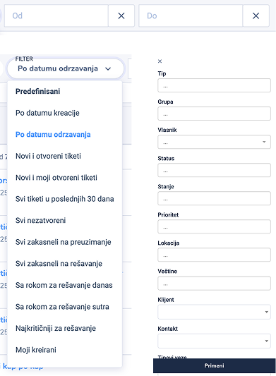 Ticket list filtering
