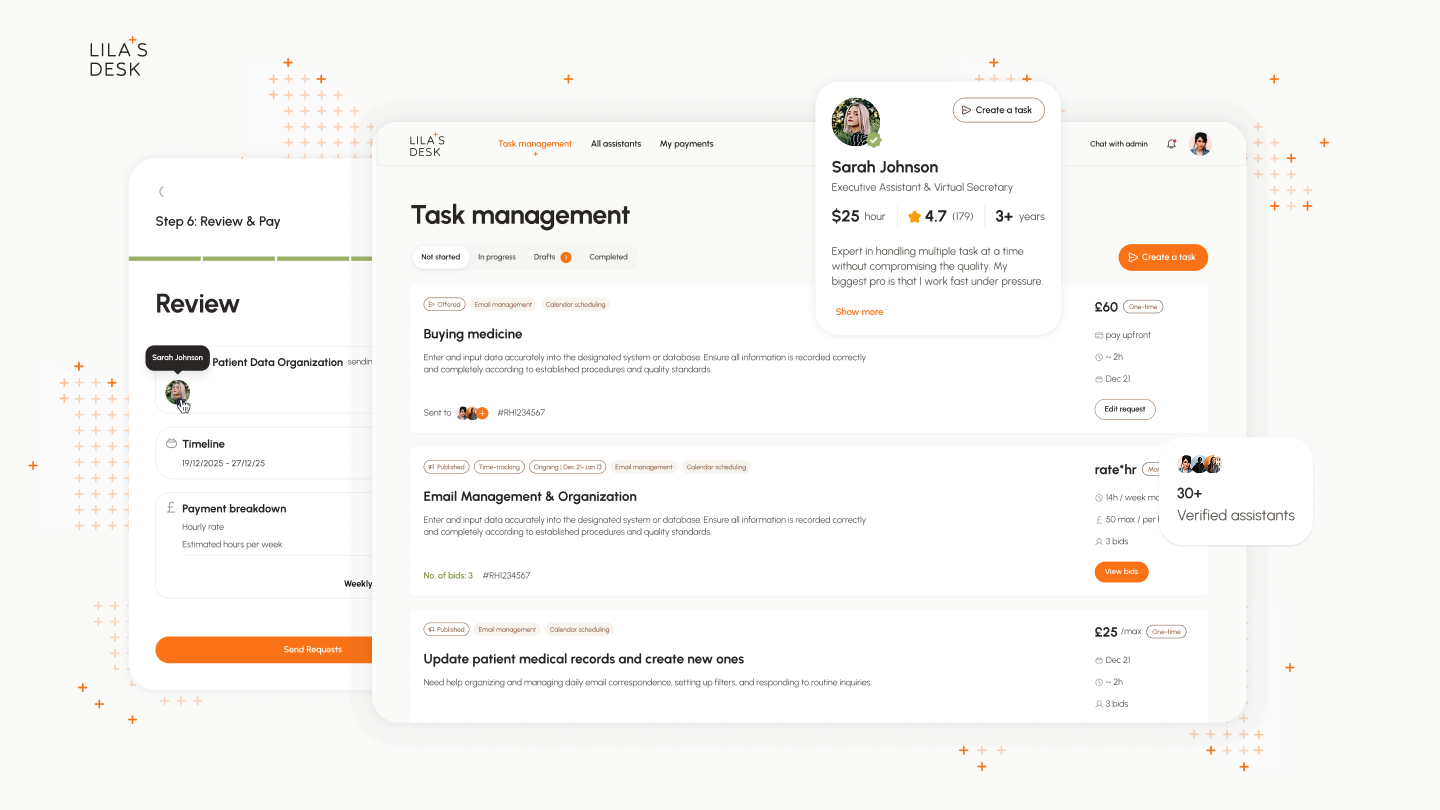 Lila's Desk task management dashboard