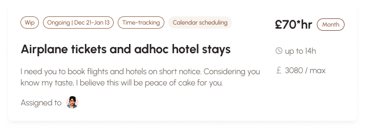 Paid by hour task card