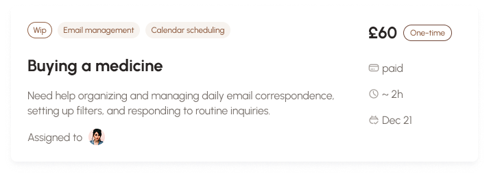 Paid by hour task card